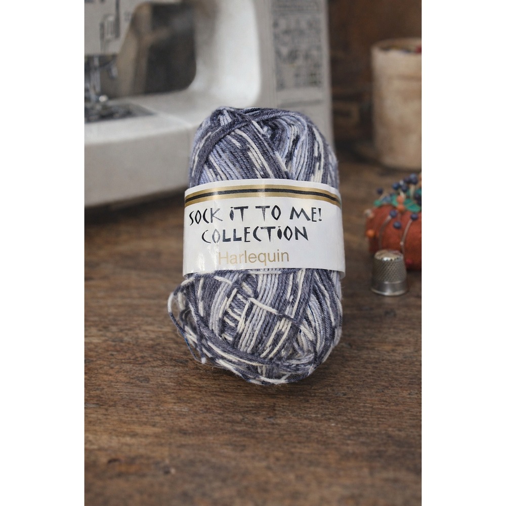 Sock It To Me Harlequin Sock Yarn 50g Superwash Wool Italy Gray White